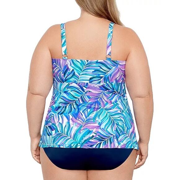 Swim Solutions Leaf Pattern One Piece Swimsuit Multicolor Women Plus Sz 24W NWT - Picture 2 of 8
